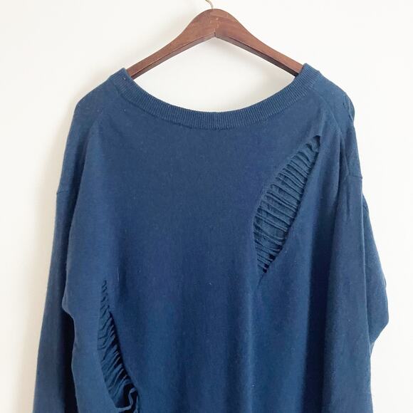 HELMUT LANG Oversized Distressed Wool Sweater Blue XS - Picture 8 of 11